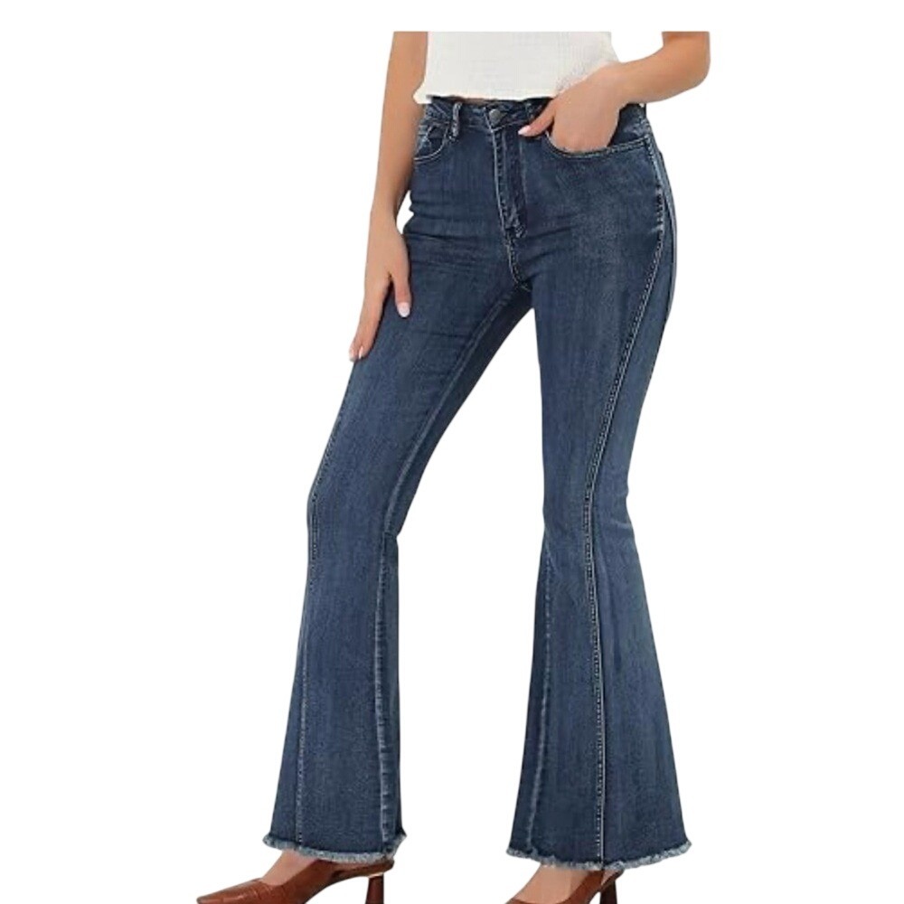 Allegra K Vintage Bell Bottoms‎ Flare High Waist Stretch, Color Blue, Sz Large